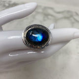 925 WOMEN'S RING silver blue 9