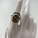 925 WOMEN'S RING silver black peach 8