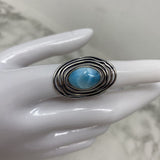 925 WOMEN'S RING silver blue green 8