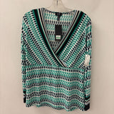 JNY jones new york WOMEN'S TOP white green black geo L