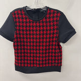 PINK TARTAN WOMEN'S TOP red black houndstooth S