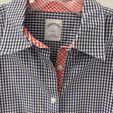 BROOKS BROTHERS WOMEN'S BLOUSE/SHIRT navy white gingham with red contrast 8