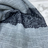 WOMEN'S SCARF/SHAWL grey white pinstripe w/lace