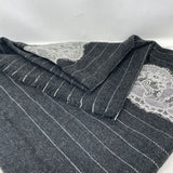WOMEN'S SCARF/SHAWL grey white pinstripe w/lace