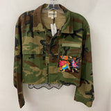 WOMEN'S DENIM JACKET green brown pink M