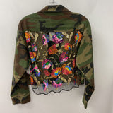 WOMEN'S DENIM JACKET green brown pink M