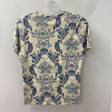 ANN TAYLOR WOMEN'S T-SHIRT cream blue damask print S