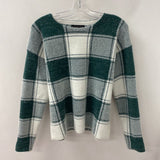 TAHARI WOMEN'S SWEATER white green check M